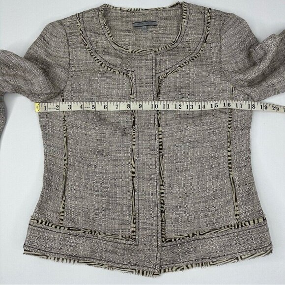Anne Klein Women's NWT Tan Linen Tweed Silk Animal Print Trim Jacket 6/C36 - Picture 14 of 15